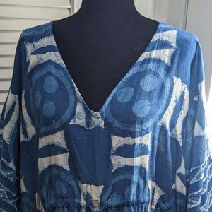 Blue Ikat Cotton Swim Cover-up / Tunic top - One Size